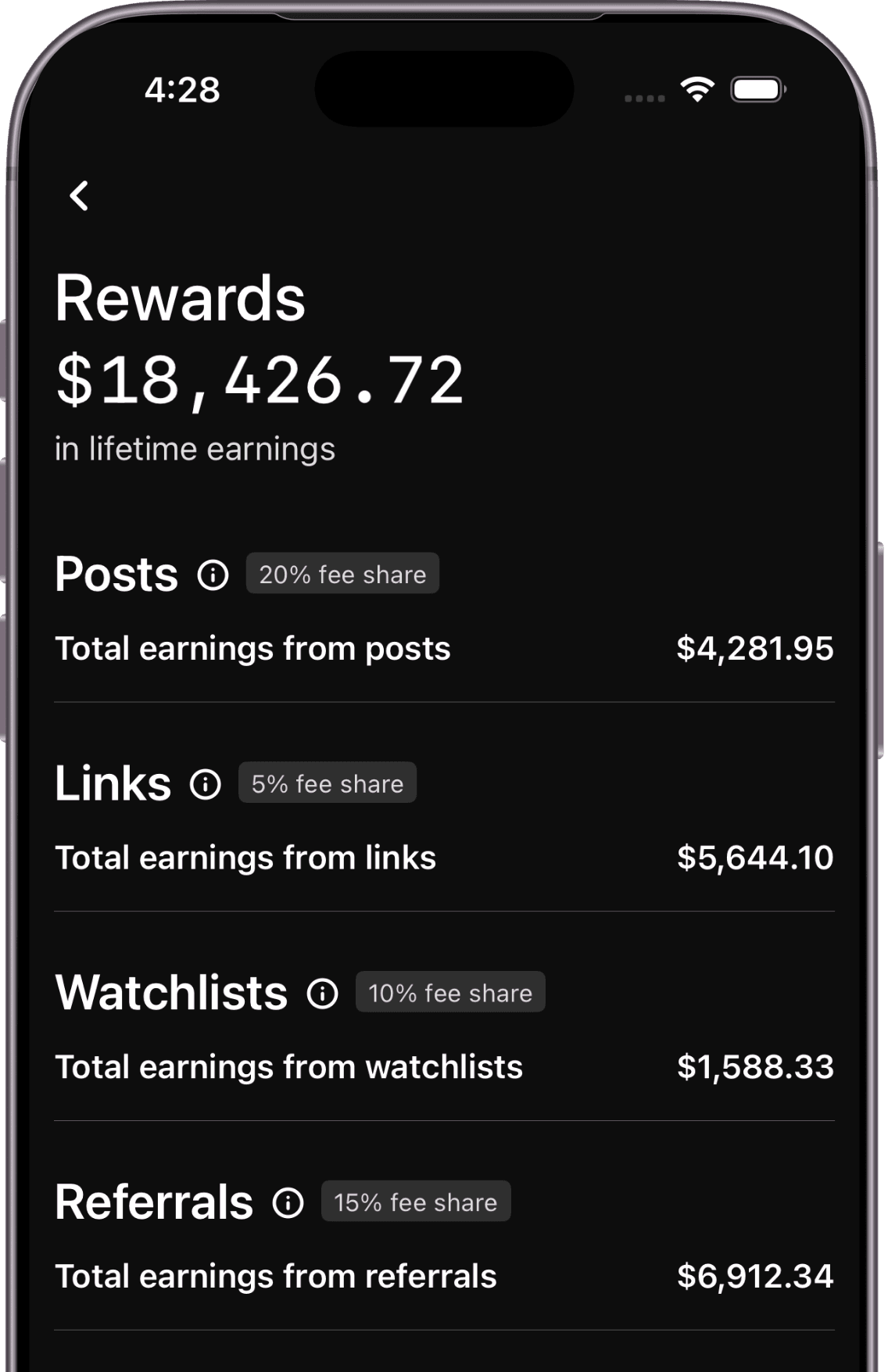 Dapital rewards screen